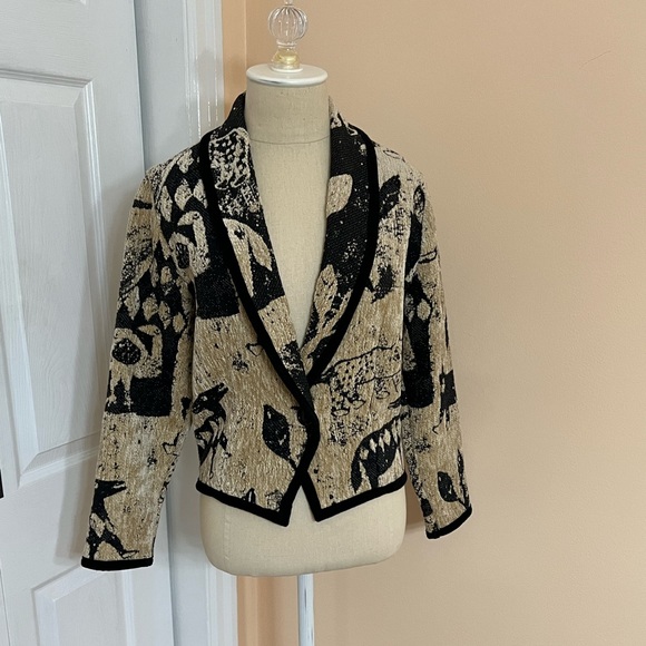 Vintage Limelight Bolero Woven Black & Cream Jacket X-Small - Picture 2 of 11